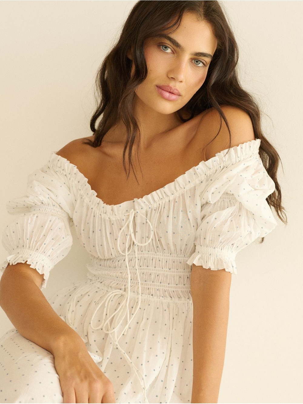 DÔEN Ischia Dress in salt flock dot Size XS